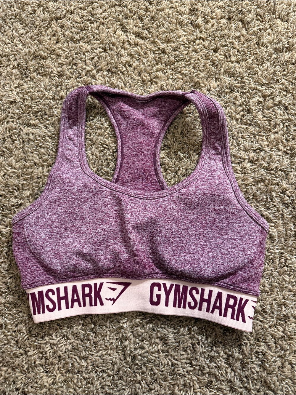 Gymshark Plum Heather Racerback Sports Bra with Light Pink Logo Band